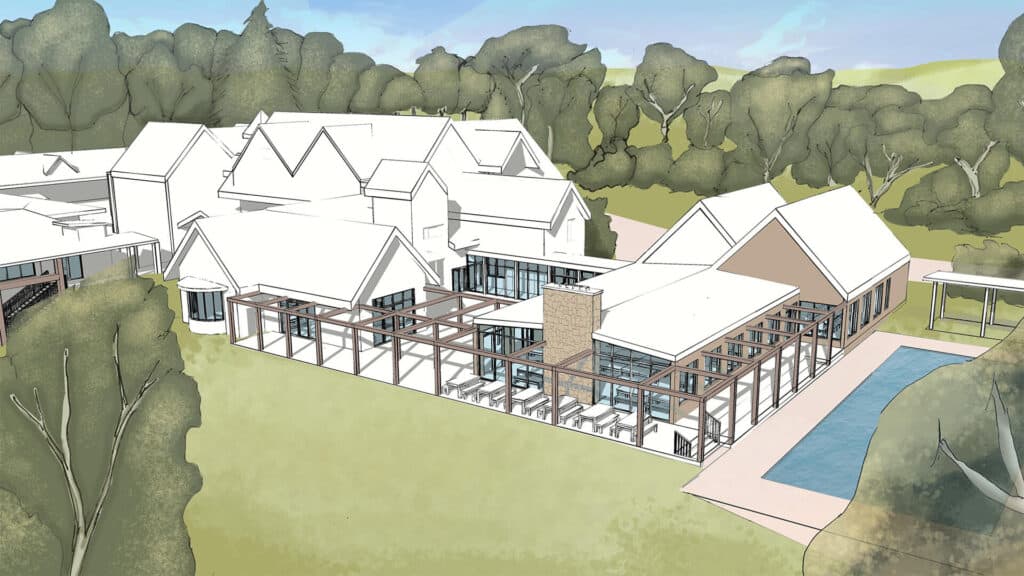 Architectural render drawing of Tudor House future building project