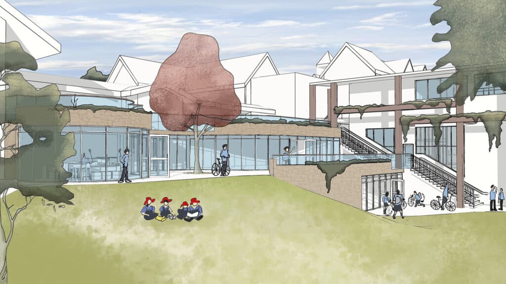 Architectural render drawing of Tudor House future building project