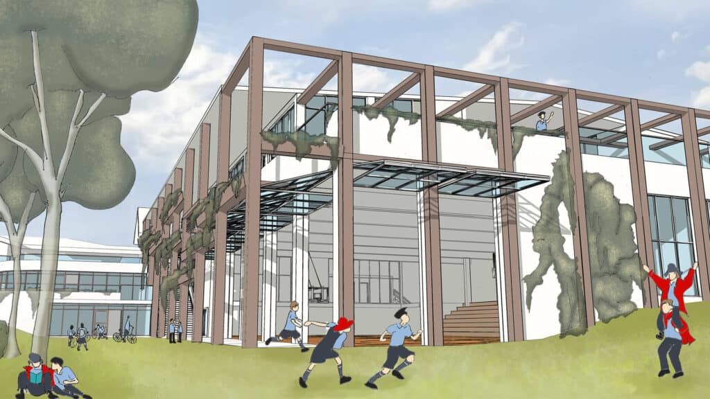 Architectural render drawing of Tudor House future building project