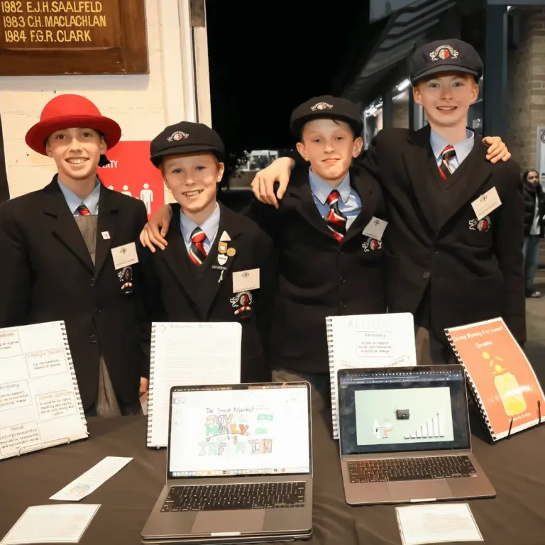 A Tudor House student presenting their work at the IB PYP Exhibition